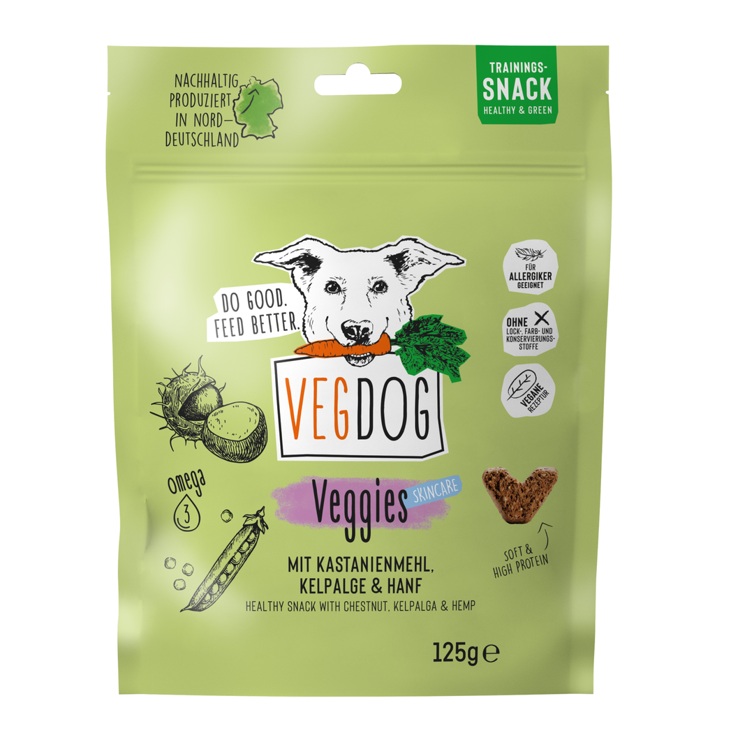 VEGDOG VEGGIES Skincare augaliniai skanėstai šunims odai ir kailiui (125 g.)