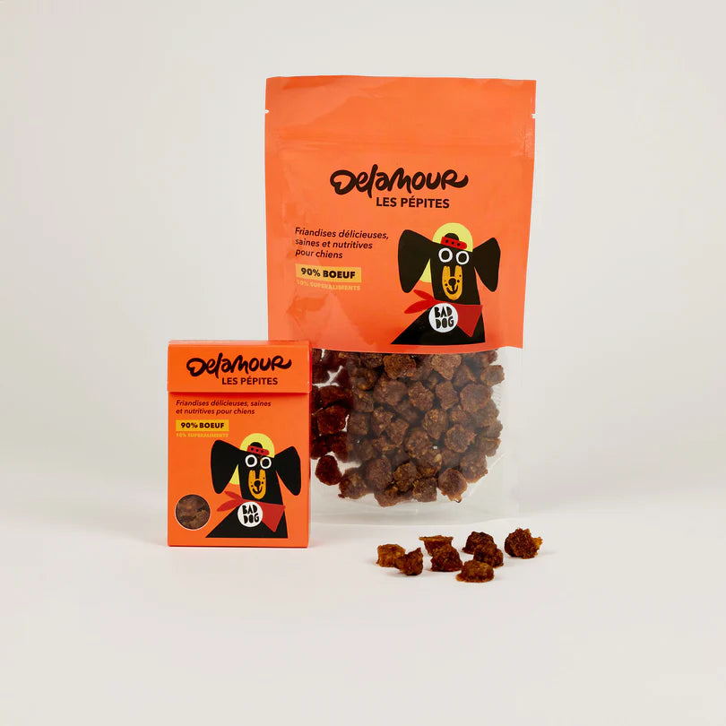 Delamour natūralūs skaniukai su jautiena, avietėmis ir špinatais (75 g.)