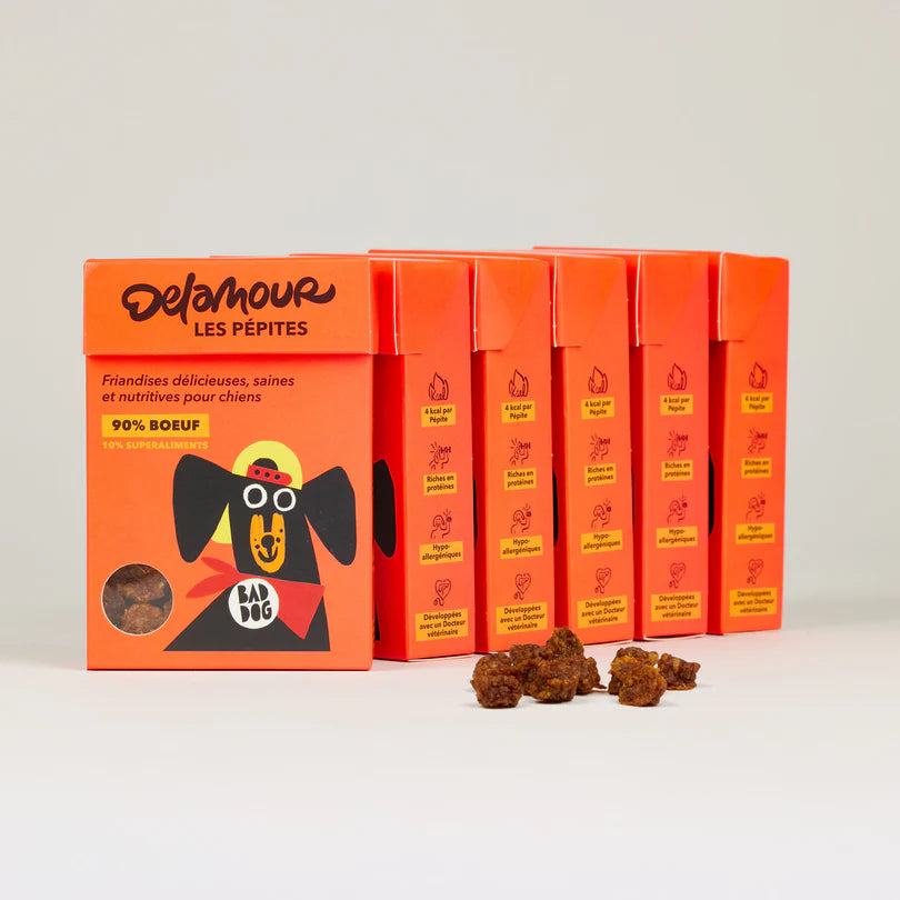 Delamour natūralūs skaniukai su jautiena, avietėmis ir špinatais (75 g.)