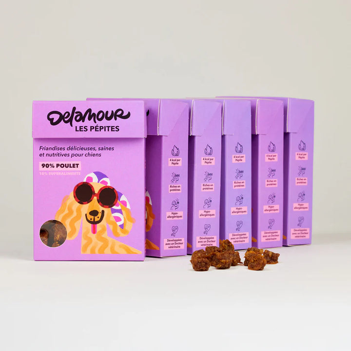 Delamour natūralūs skaniukai su vištiena, mėlynėmis ir spanguolėmis (75 g.)