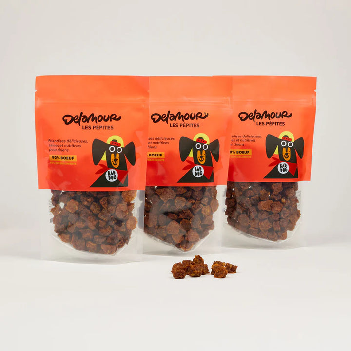 Delamour natūralūs skaniukai su jautiena, avietėmis ir špinatais (150 g.)