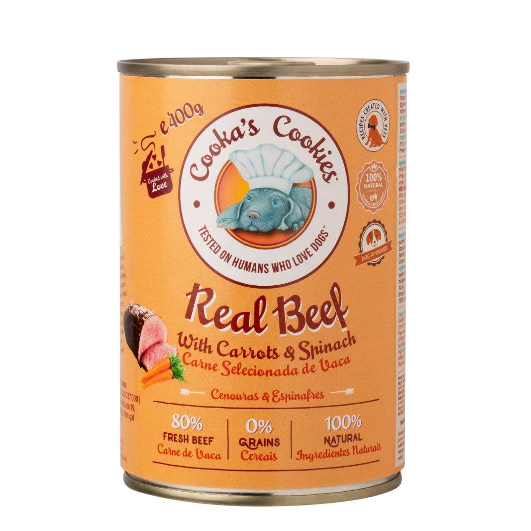 Cooka’s Cookies konservai su jautiena, bulvėmis, morkomis ir špinatais (400 g.)