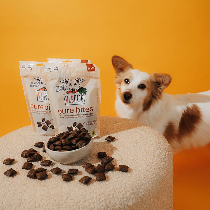 VEGDOG PURE BITES augaliniai skanėstai šunims su fermentacijos baltymu (115 g.)