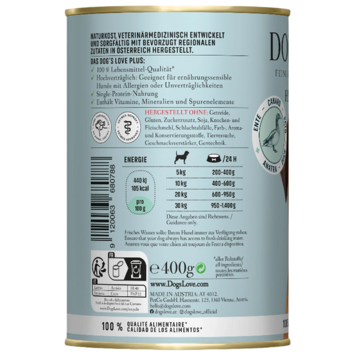 DOG'S LOVE konservai alergiškiems šunims su antiena (400 g.)
