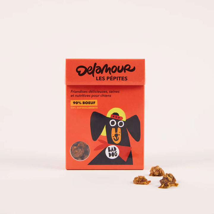 Delamour natūralūs skaniukai su jautiena, avietėmis ir špinatais (75 g.)