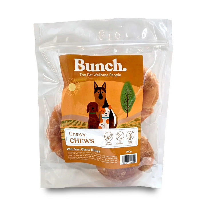 Bunch. jautienos odos ir vištienos kramtukų žiedai (500 g.)