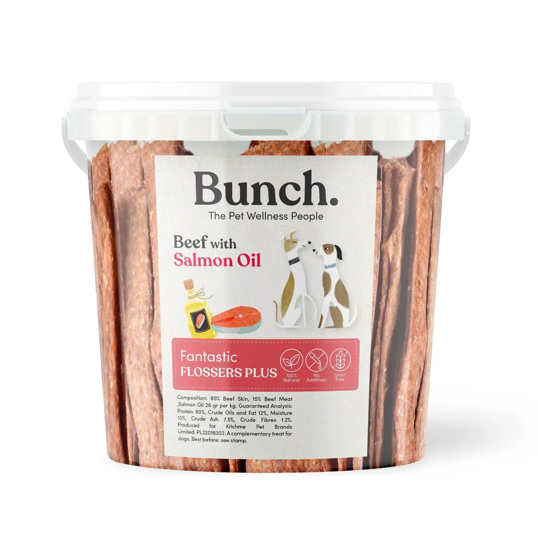 Bunch. Kramtomosios lazdelės šunims su jautiena ir lašišų aliejumi (500 g.)