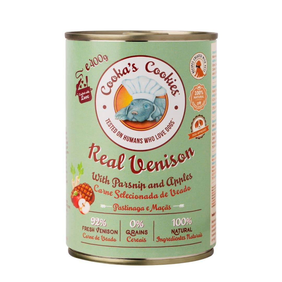 Cooka’s Cookies konservai su elniena, pastarnokais, bulvėmis ir obuoliais (400 g.)