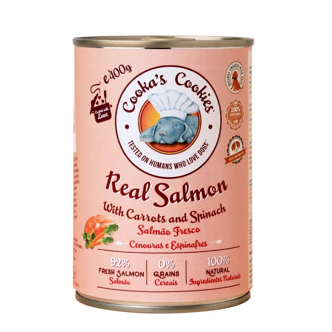Cooka’s Cookies konservai su lašiša, morkomis ir špinatais (400 g.)