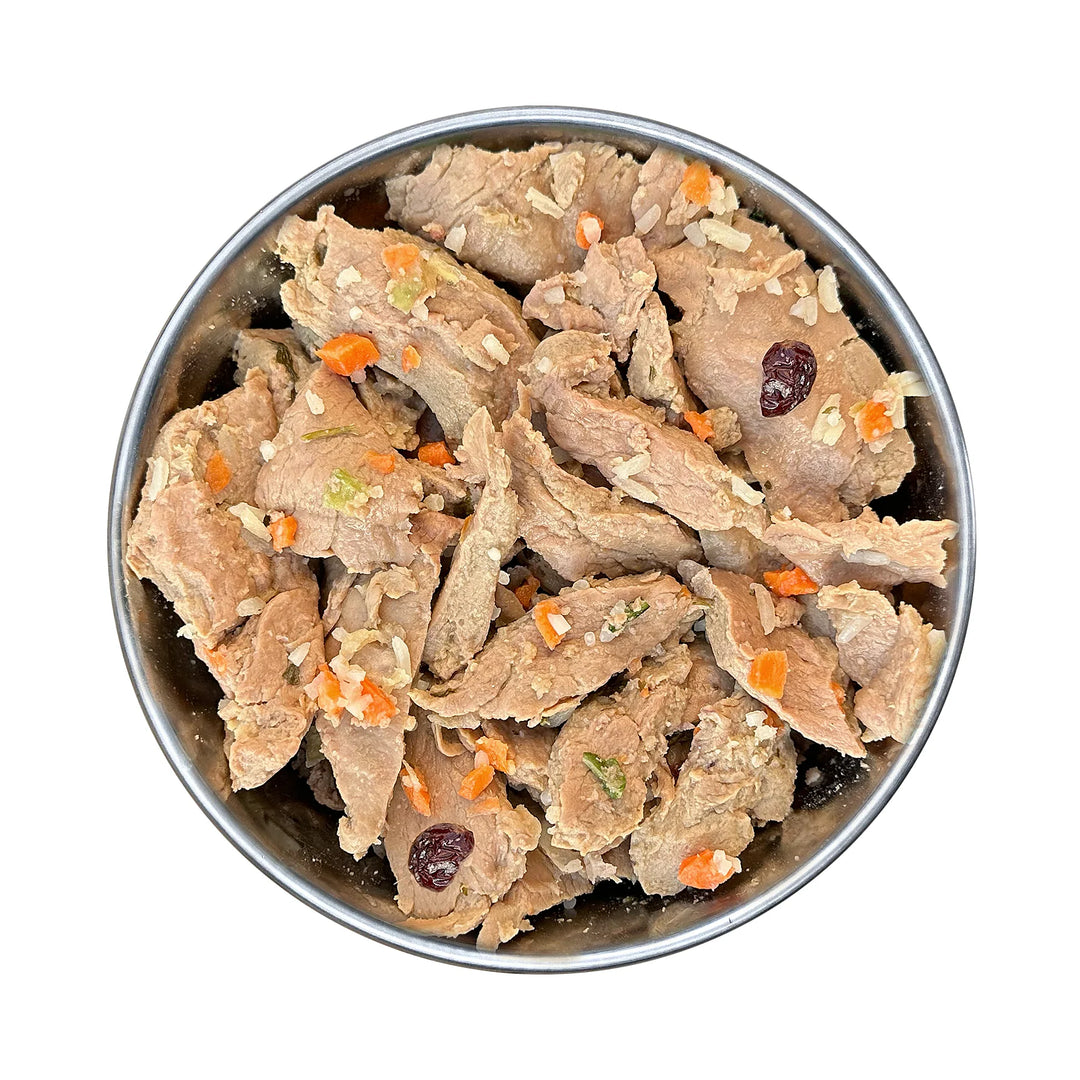 Fidelis virtas šviežias triušis su ryžiais, morkomis ir spanguolėmis (400 g.)