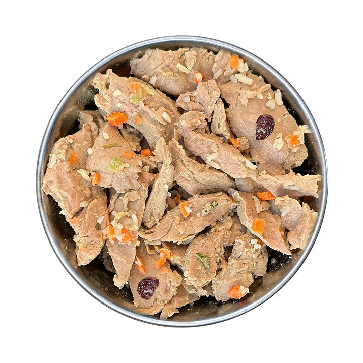Fidelis virtas šviežias triušis su ryžiais, morkomis ir spanguolėmis (400 g.)