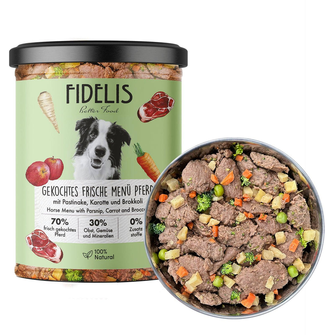 Fidelis arkliena su pastarnokais, morkomis ir brokoliais (400 g.)