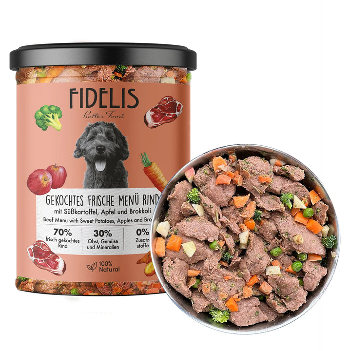 Fidelis virta jautiena su saldžiomis bulvėmis, obuoliais ir brokoliais (400 g.)