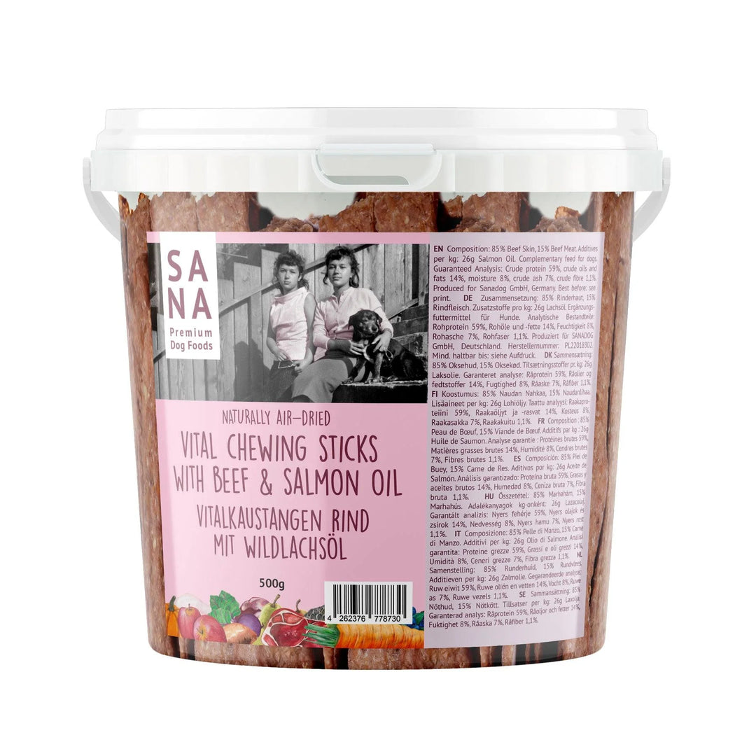 Sana Dog kramtomoji lazdelė su jautiena ir laukinės lašišos aliejumi (500 g.)