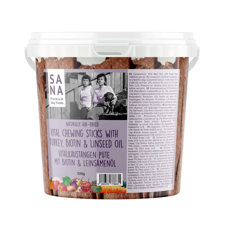 Sana Dog kramtomoji lazdelė su kalakutiena, biotinu ir linų sėmenų aliejumi (500 g.)