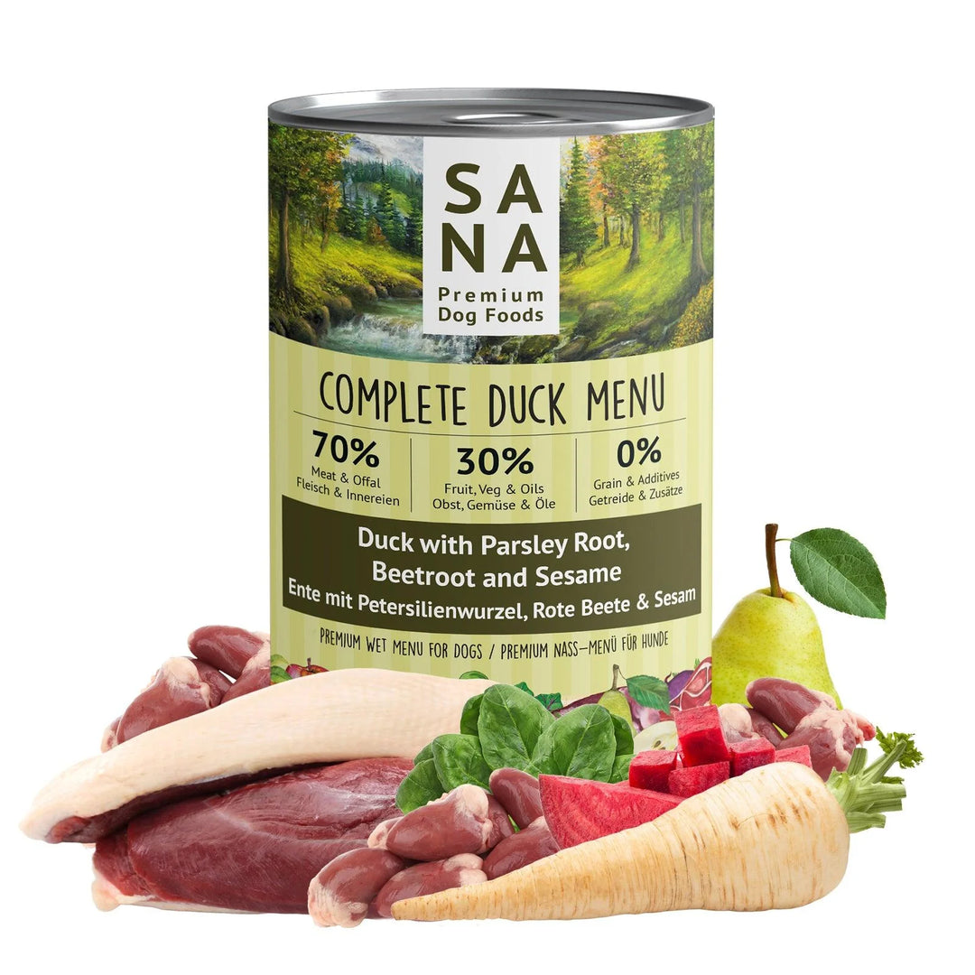 Sana Dog konservai su antiena, petražolių šaknimis, burokėliais ir sezamu (400 g.)